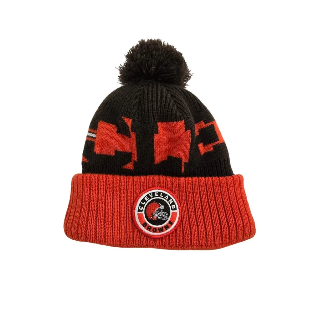 New Era Unisex Cleveland Browns Beanie Brown Orange Pom Knit Fleece Lined OSFM